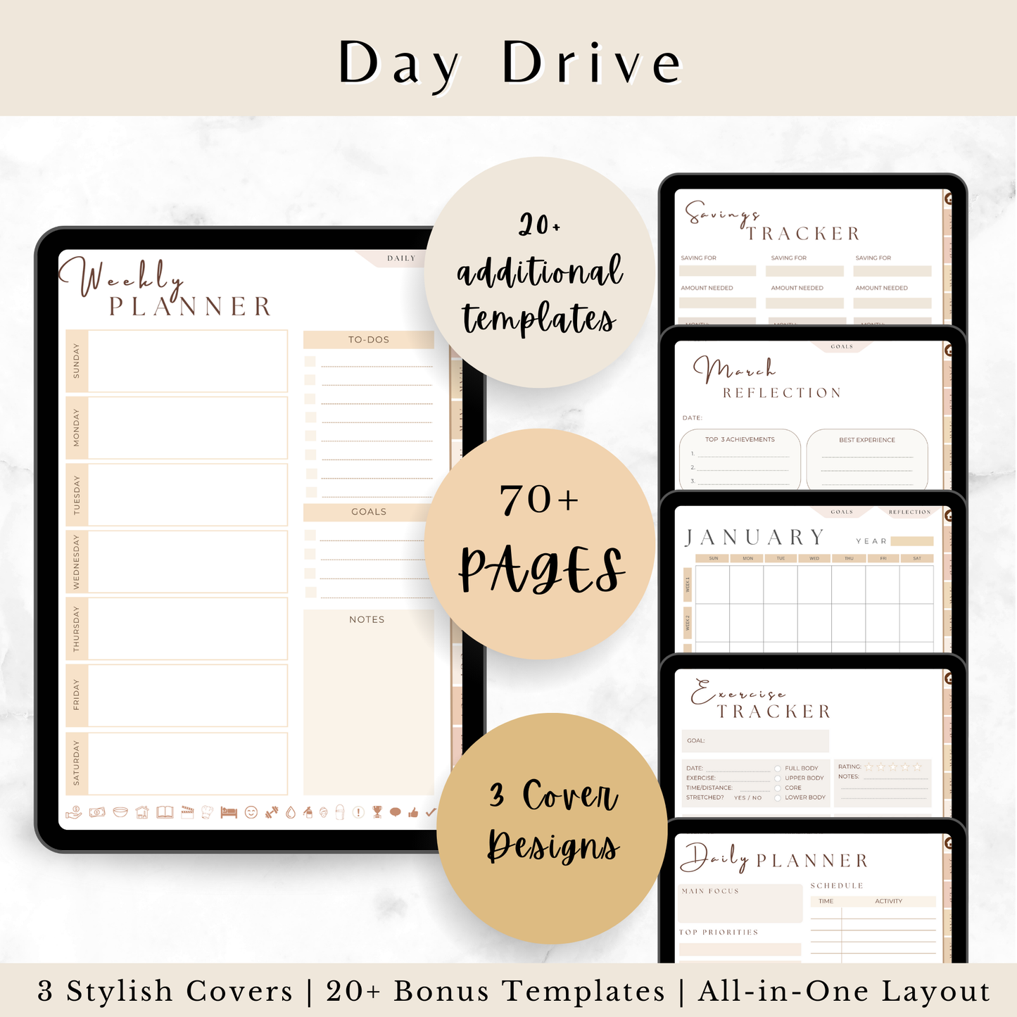 Daydrive Digital Planner – Minimalist, Hyperlinked for iPad & Goodnotes