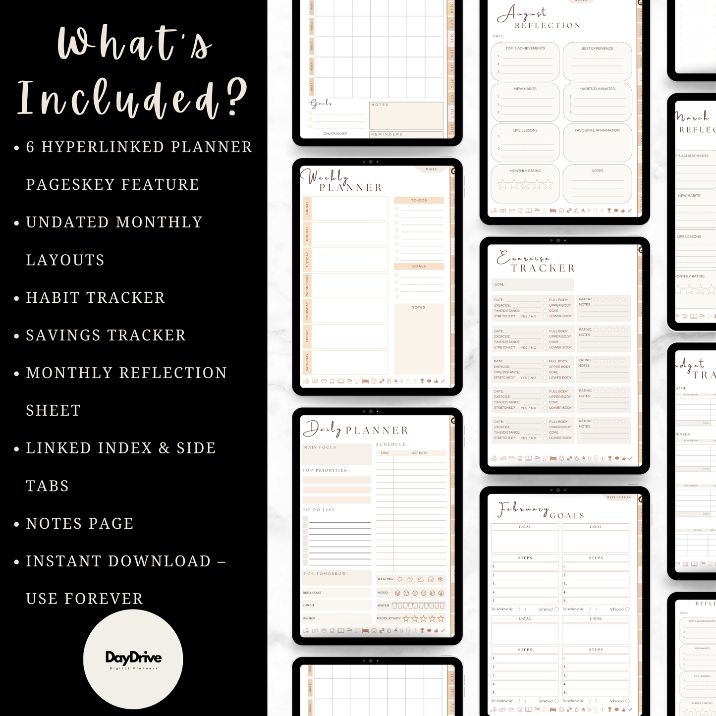 Daydrive Digital Planner – Minimalist, Hyperlinked for iPad & Goodnotes