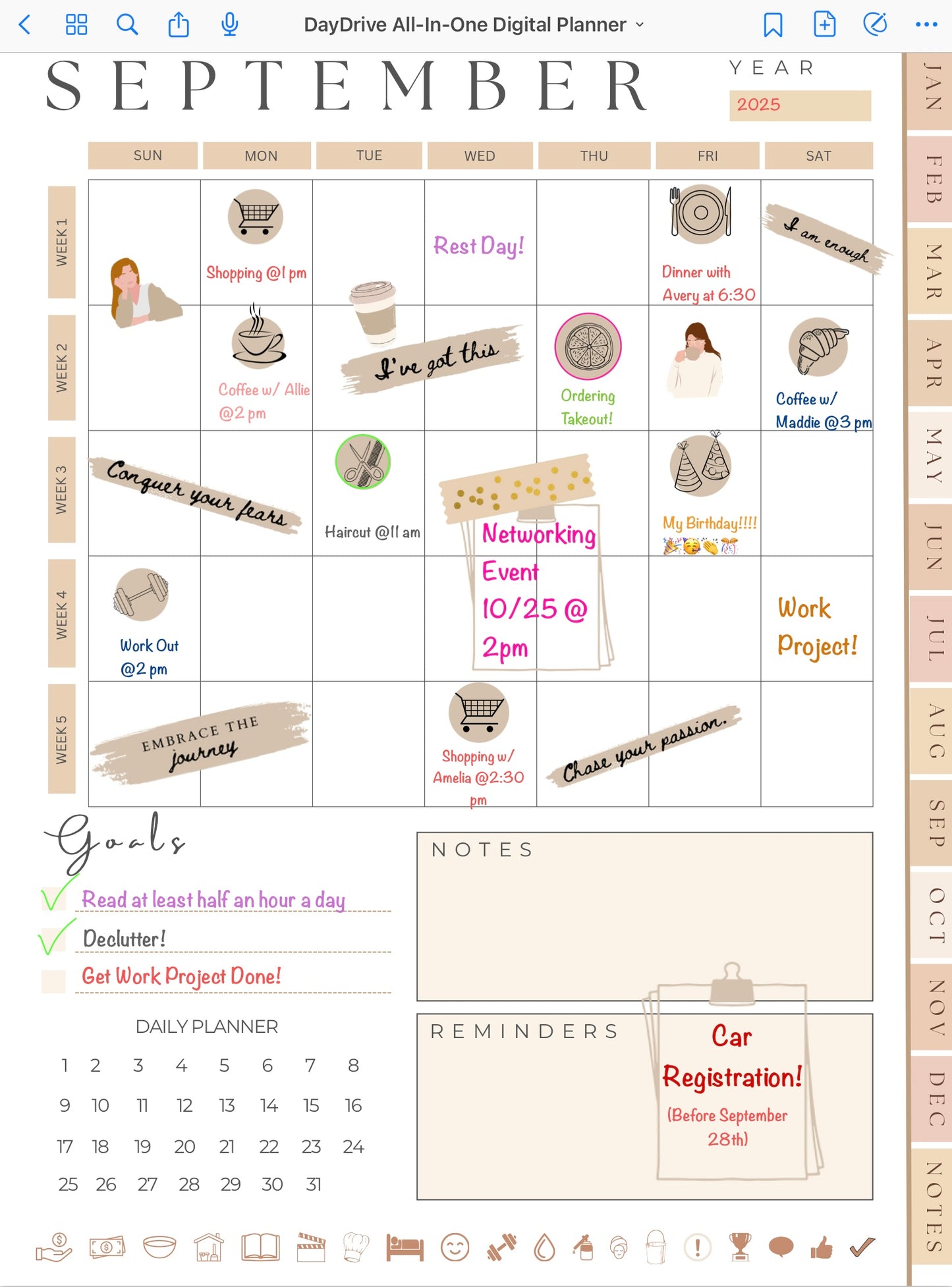 Daydrive Digital Planner – Minimalist, Hyperlinked for iPad & Goodnotes