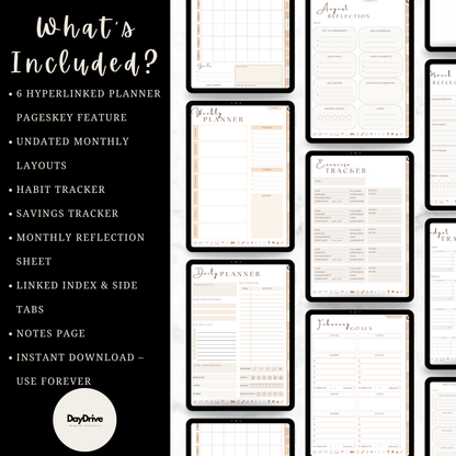 Daydrive Digital Planner – Minimalist, Hyperlinked for iPad & Goodnotes